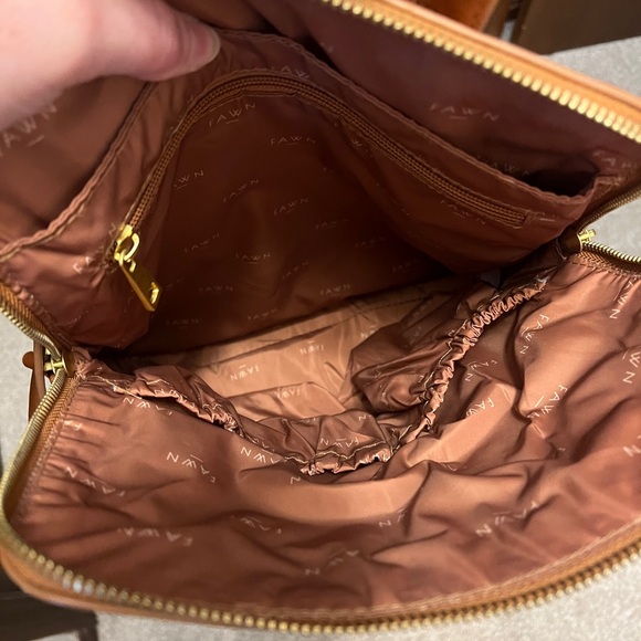 Fawn Design Tan Leather Backpack Diaper Bag. Lightly used - Picture 4 of 5